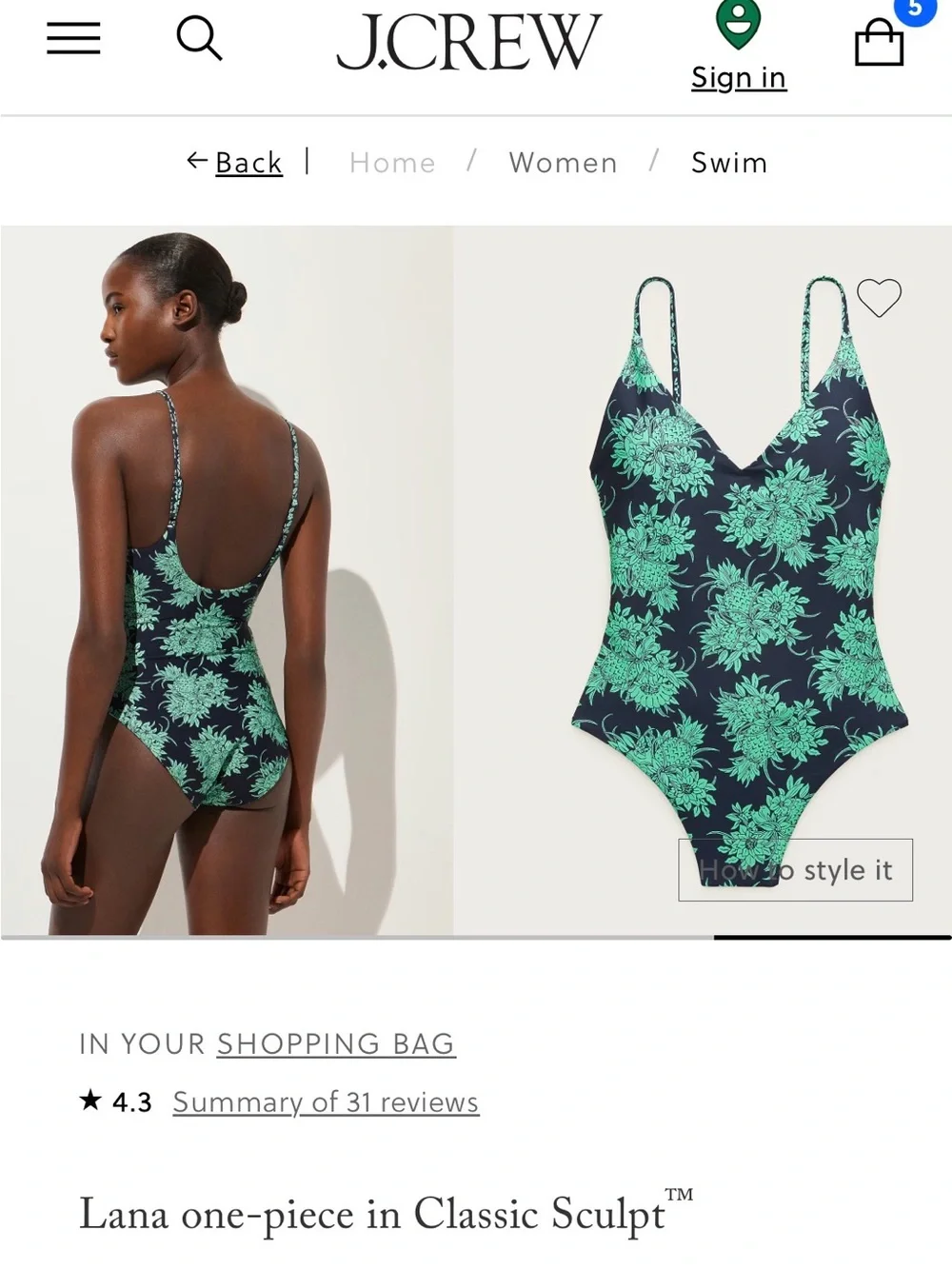 J. Crew One-Piece Swimsuit in Navy with Mint Floral